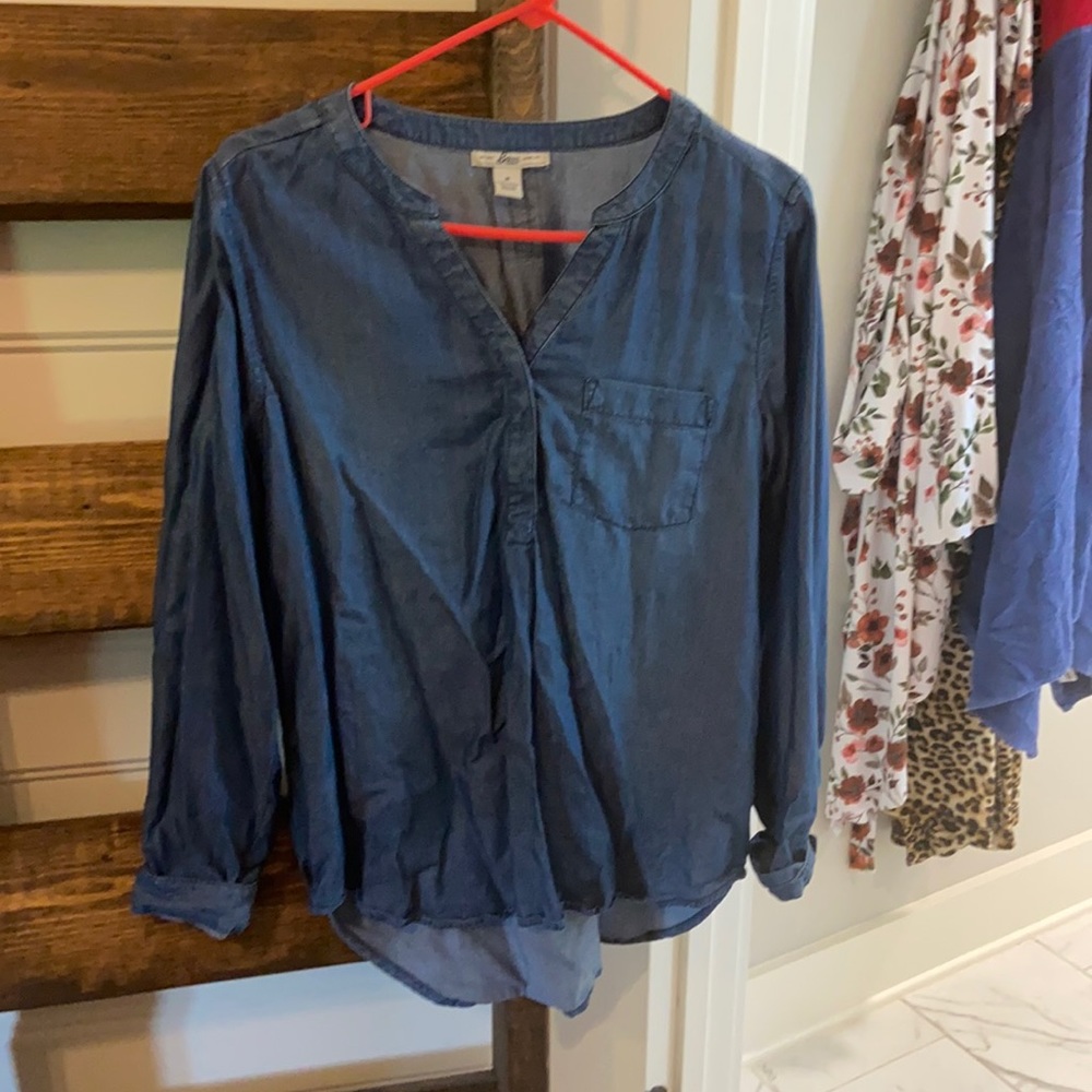 Bass medium denim look long sleeve blouse